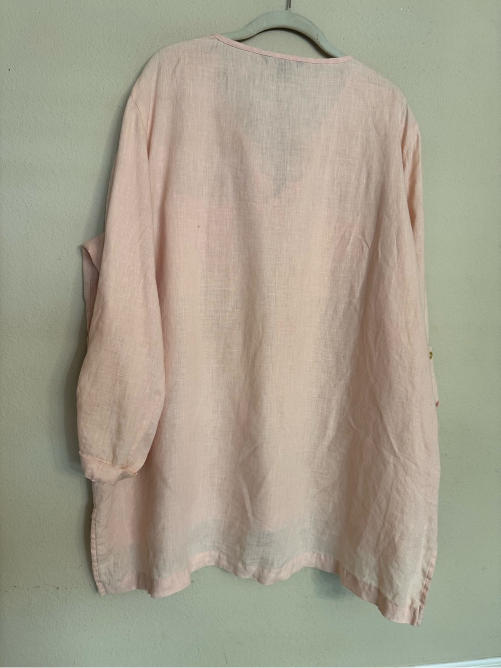 Company Ellen Tracy Linen Toll Tab Sleeve Tunic Top Size XXL Pink Boho Coastal - Picture 13 of 16